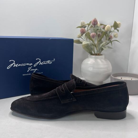 Massimo Matteo Velour Penny Loafers Verdone Black Men 10M Tried On Dress Shoe - Picture 6 of 10